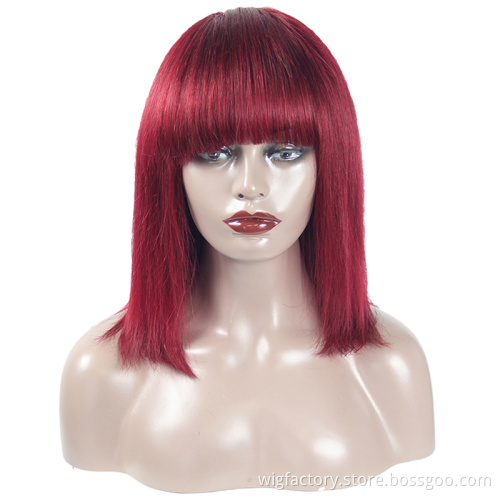 cheap price short bob with fringe bangs human hair wigs,wholesale wigs human hair virgin brazilian